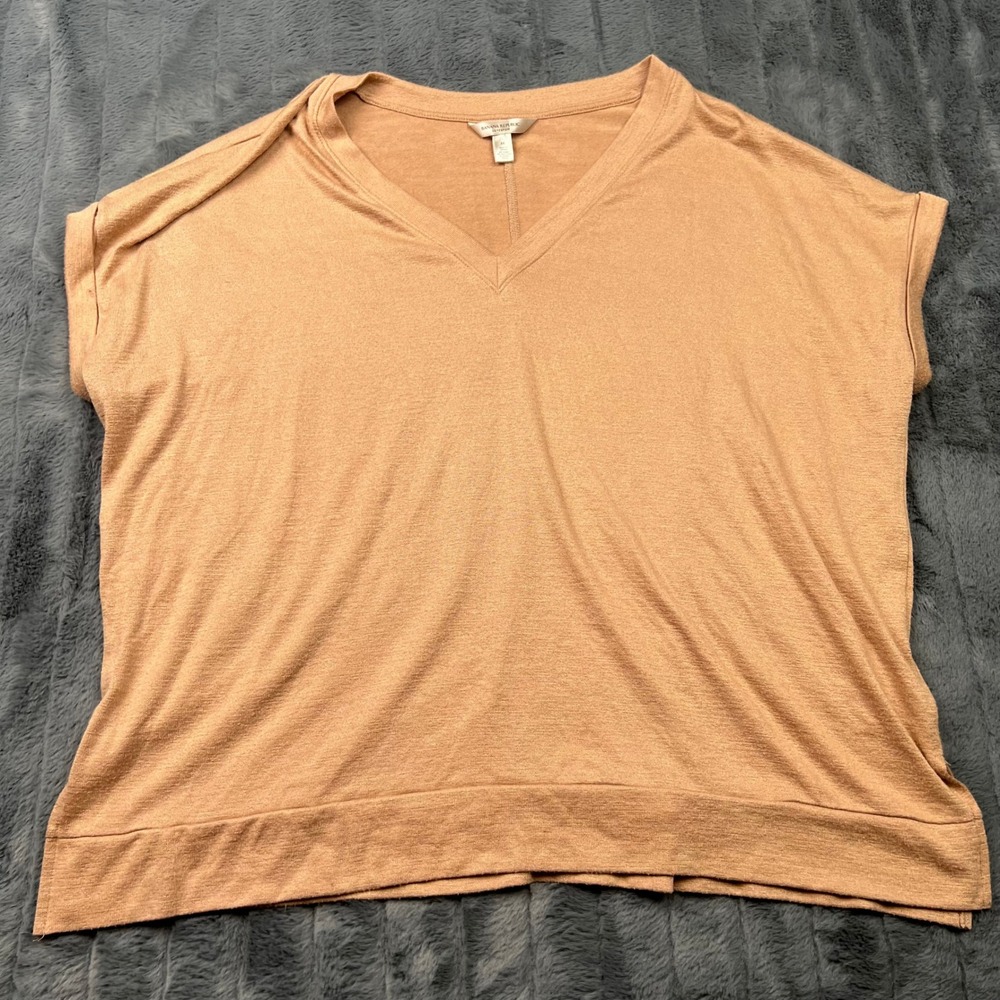 Banana Republic Luxespun V-Neck Top Peach Oversized Short Sleeve Tee Womens M